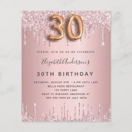 Begroting 30th Birthday roze stoffige roos glitter
