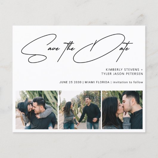 Begroting 3 foto's moderne bruiloft met datum flyer (Voorkant)