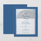 Begroting 40 Klassieke Blue Silver-uitnodiging op  (Voorkant / Achterkant)