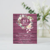 Begroting 40e Jubileum Rustic Ruby Wood Invite (Staand voorkant)