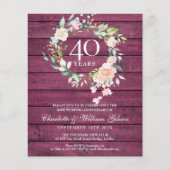 Begroting 40e Jubileum Rustic Ruby Wood Invite (Voorkant)