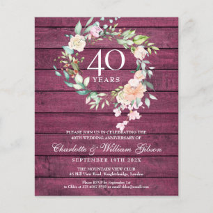 Begroting 40e Jubileum Rustic Ruby Wood Invite