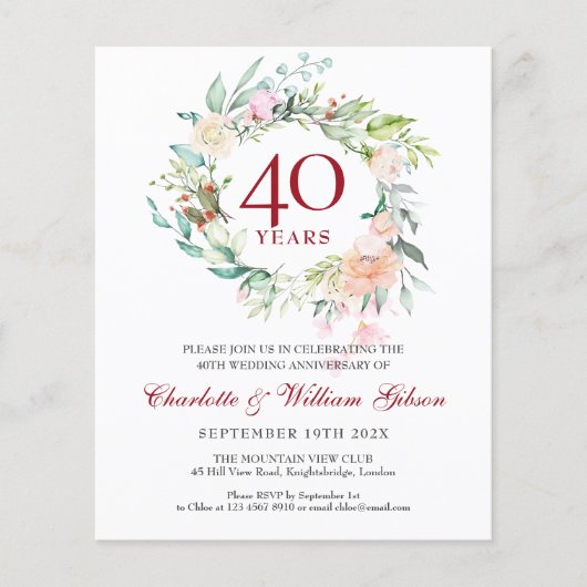 Begroting 40e Jubileum - Uitnodiging Floral (Voorkant)