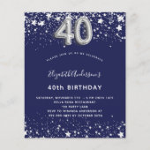 Begroting 40e verjaardag blauwe zilveruitnodiging  (Voorkant)