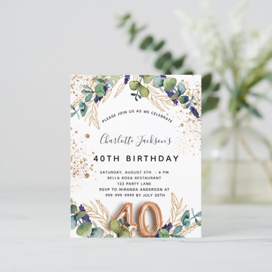 Begroting 40e verjaardag eucalyptus greenery glitt (Staand voorkant)