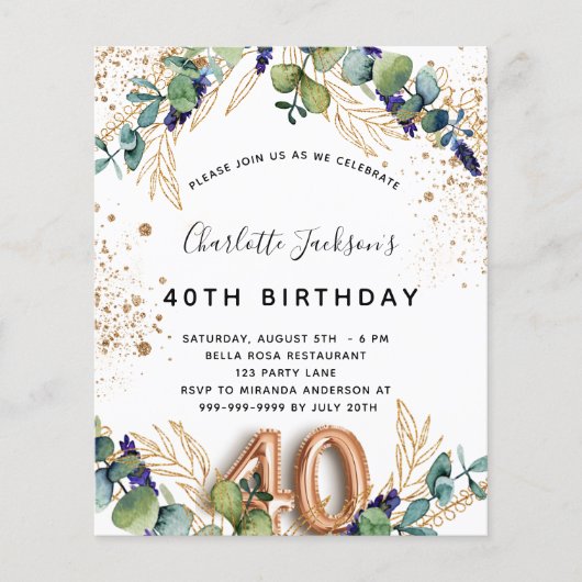 Begroting 40e verjaardag eucalyptus greenery glitt (Voorkant)