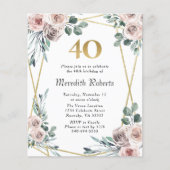 Begroting 40e verjaardag Floral Gold Party Uitnodi (Voorkant)