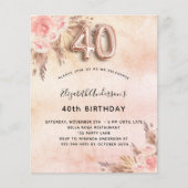 Begroting 40e verjaardag pampas gras roos-uitnodig (Voorkant)