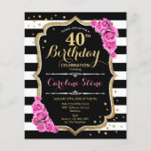 Begroting 40e verjaardag Roze zwarte uitnodiging Flyer (Voorkant)