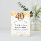 Begroting 40e verjaardag witte goudglitter uitnodi (Staand voorkant)