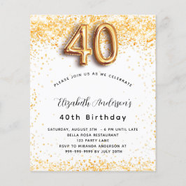 Begroting 40e verjaardag witte goudglitter uitnodi