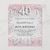 Begroting 40e verjaardag zilverroze uitnodiging (Voorkant)