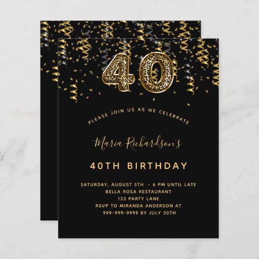 Begroting 40e verjaardag zwarte goudpartij (Voorkant / Achterkant)