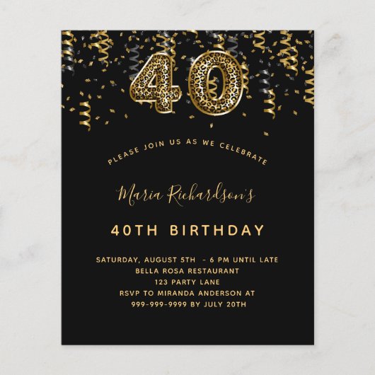 Begroting 40e verjaardag zwarte goudpartij (Voorkant)