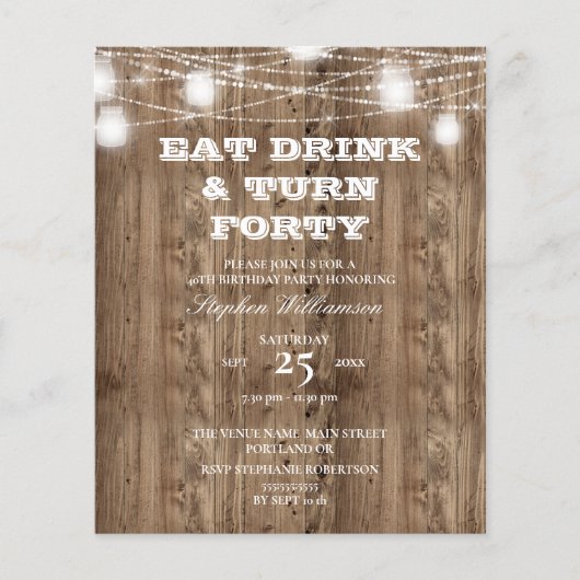 Begroting 40th Birthday Barn Wood Eat Drink & Draa (Voorkant)