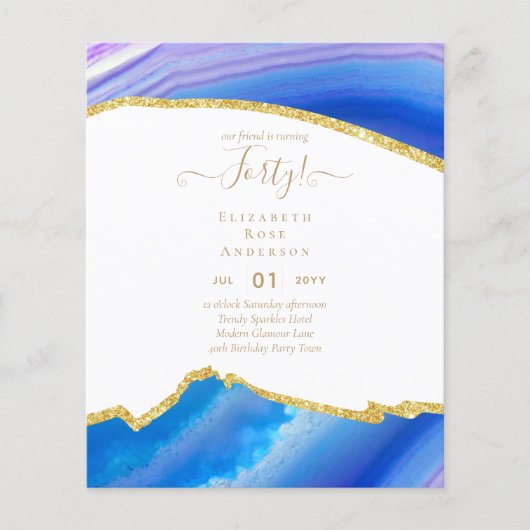 Begroting 40th Birthday Glitter Agate Girly Design (Voorkant)