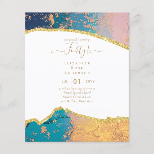 Begroting 40th Birthday Glitter Agate Girly Design (Voorkant)