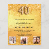 Begroting 40th Birthday gold glitter druppelt foto (Voorkant)