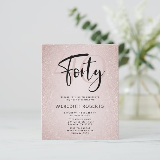 Begroting 40th Birthday Modern Script Birthday Inv (Staand voorkant)