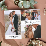 Begroting 4 Bindwedstrijd voor foto's Dank u scrip Flyer<br><div class="desc">Budget, Minimalistische Elegant Modern Script 4 Foto Collage Bruiloft Dank u gepersonaliseerde betaalbare low budget flyer. Stijlvolle bruiloft dank u papier sjabloon met vier (4) foto op de voorkant en een foto op de achterkant. Met de tekst "Thank you" in een wervelende hand geletterde typografie script lettertype met swash in...</div>