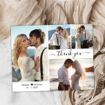 Begroting 4 Bindwedstrijd voor foto's Dank u scrip Flyer<br><div class="desc">Budget, Minimalistische Elegant Modern Script 4 Foto Collage Bruiloft Dank u gepersonaliseerde betaalbare low budget flyer. Stijlvolle bruiloft dank u papier sjabloon met vier (4) foto op de voorkant en een foto op de achterkant. Met de tekst "Thank you" in een wervelende hand geletterde typografie script lettertype met swash in...</div>