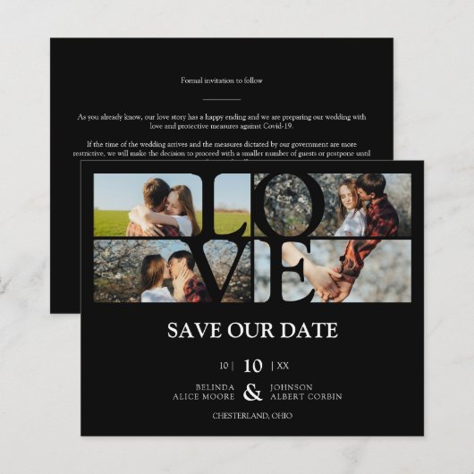 Begroting 4 Foto's zwarte chic Trendy Collage Wedd (Voorkant / Achterkant)