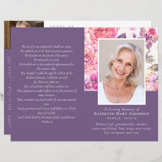 Begroting 4-pagina Floral Peony Funeral Programme (Voorkant / Achterkant)