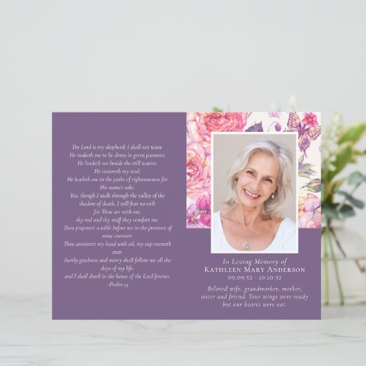 Begroting 4-pagina Floral Peony Funeral Programme (Staand voorkant)