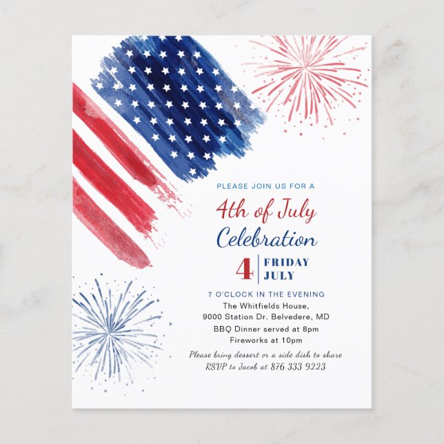 Begroting 4e juli Onafhankelijkheidsdag Rood Blauw (Voorkant)