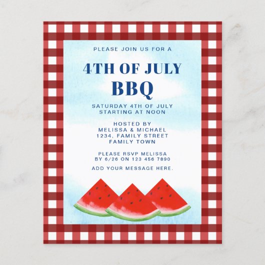 Begroting 4e juli - uitnodiging van de BBQ Flyer (Voorkant)
