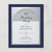 Begroting 50 "Birthday Man Silver Navy Blue Invita (Voorkant)
