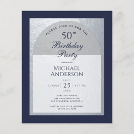 Begroting 50 "Birthday Man Silver Navy Blue Invita