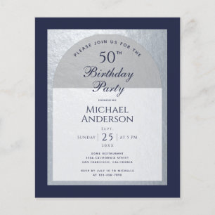 Begroting 50 "Birthday Man Silver Navy Blue Invita