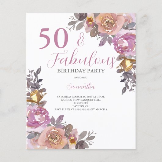 Begroting 50 en uitnodiging van Fabulous Floral Bi Flyer (Voorkant)