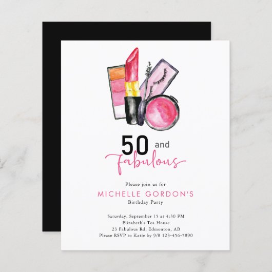 Begroting 50 & Fabulous 50th Birthday Cosmetics Pi (Voorkant / Achterkant)