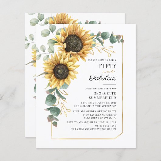 Begroting 50 Fabulous Eucalyptus Sunflower Birthda (Voorkant / Achterkant)