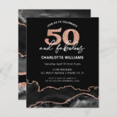 Begroting 50 Fabulous Roos Glitter Birthday Invite (Voorkant / Achterkant)