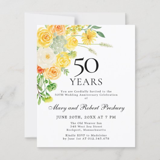 Begroting 50e Jubileum - Gele-Florale uitnodiging (Voorkant)