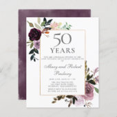 Begroting 50e Jubileum nodigt Paarse roze Floral u (Voorkant / Achterkant)