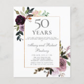 Begroting 50e Jubileum nodigt Paarse roze Floral u (Voorkant)