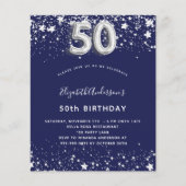 Begroting 50e verjaardag blauwe zilveruitnodiging  (Voorkant)