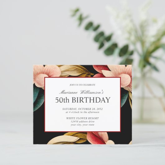 Begroting 50e verjaardag Feminine  FLOWERS (Staand voorkant)