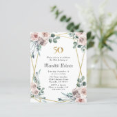 Begroting 50e verjaardag Floral Gold Party Uitnodi (Staand voorkant)