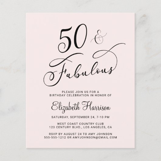 Begroting 50e verjaardag Roze uitnodiging (Voorkant)