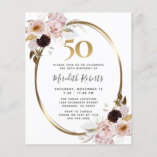 Begroting 50e verjaardag Rozen en uitnodiging van (Voorkant)