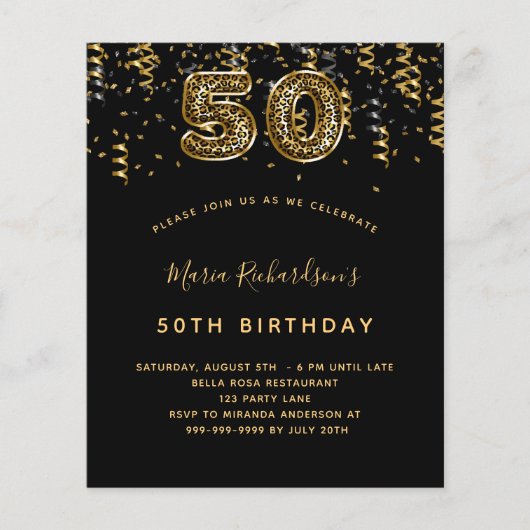 Begroting 50e verjaardag zwarte goudpartij (Voorkant)