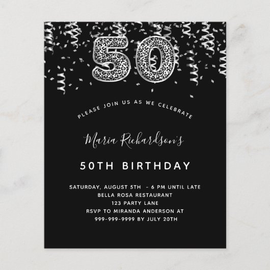 Begroting 50e verjaardag zwarte zilveren bladzijde (Voorkant)