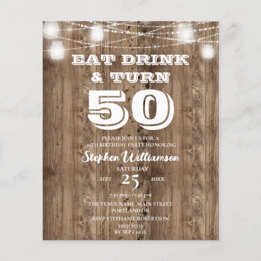 Begroting 50th Birthday Barn Wood Eat Drink & Draa (Voorkant)