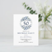 Begroting 50th Birthday Blue Floral Invitation (Staand voorkant)