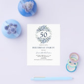 Begroting 50th Birthday Blue Floral Invitation Flyer (Enkel)